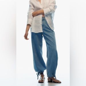 High rise wide leg drawstring jeans